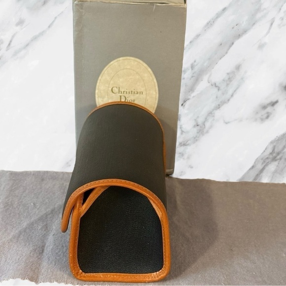 Christian Dior Vintage Black and Natural Leather Trim Pouch with Box NWOT - Picture 4 of 7